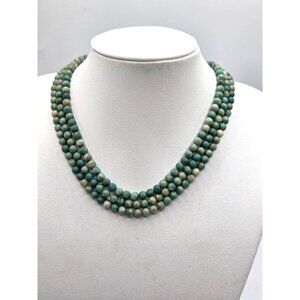Handcrafted Multi-Strand Green/Blue Beaded Necklace With Natural Stone Look